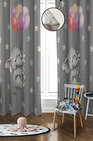 Dijital Baskı Yıkanabilir Fil Desenli 2 Kanat Bebek ve Çocuk Odası Fon Perdesi