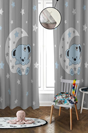 Dijital Baskı Yıkanabilir Ayıcık Desenli 2 Kanat Bebek ve Çocuk Odası Fon Perdesi