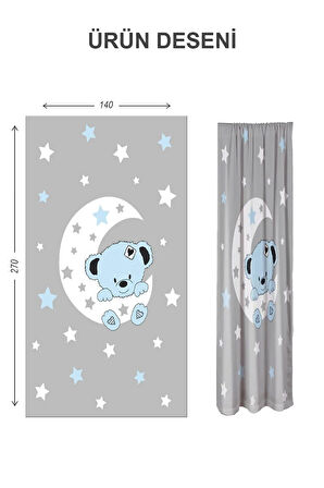Dijital Baskı Yıkanabilir Ayıcık Desenli 2 Kanat Bebek ve Çocuk Odası Fon Perdesi