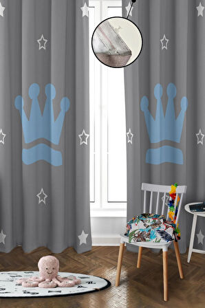 Dijital Baskı Yıkanabilir Taç Desenli 2 Kanat Bebek ve Çocuk Odası Fon Perdesi
