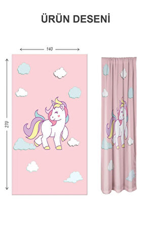 Dijital Baskı Yıkanabilir Unicorn Desenli 2 Kanat Bebek ve Çocuk Odası Fon Perdesi
