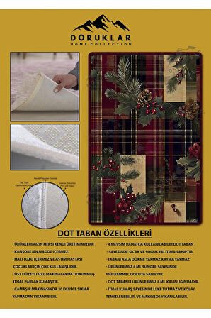 Kaymaz Taban Yıkanabilir Dijital Baskı Yılbaşı Desenli Dot Taban Halı