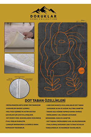 Kaymaz Taban Yıkanabilir Dijital Baskı Dekoratif Modern Desenli Retro Serisi Dot Taban Halı RTR05