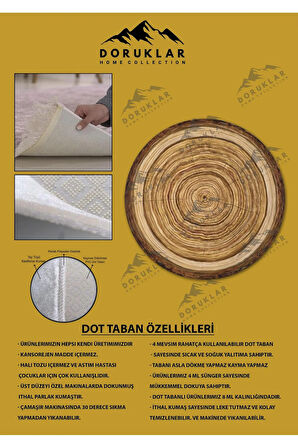 Kaymaz Taban Yıkanabilir Dijital Baskı Ağaç Kütük Desenli Dot Taban Halı