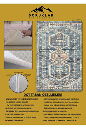 Kaymaz Taban Yıkanabilir Dijital Baskı Dekoratif Modern Desenli Dora Serisi Dot Taban Halı DR27
