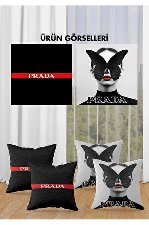 Çift Taraf Baskılı Parlak Kadife Kumaş  Modern Desen 4 adet Kırlent Kılıf Seti