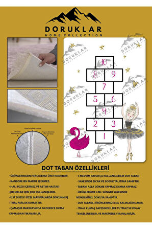 Kaymaz Taban Makinede Yıkanabilir Dijital Baskı Kız Ve Seksek Desenli Çocuk Odası Halısı Dot Taban Halı