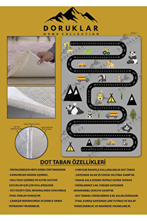 Kaymaz Taban Makinede Yıkanabilir Dijital Baskı Yol Ve Jungle Desenli Çocuk Odası Halısı Dot Taban Halı