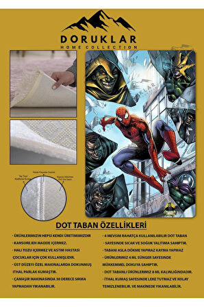 Kaymaz Taban Makinede Yıkanabilir Dijital Baskı Spiderman Desenli Çocuk Odası Halısı Dot Taban Halı