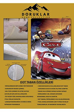 Kaymaz Taban Makinada Yıkanabilir Dijital Baskı Şimşek Mcqueen Desenli Çocuk Odası Halısı Dot Taban Halı