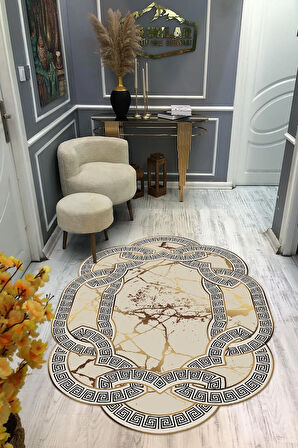 Kaymaz Taban Yıkanabilir Dijital Baskı Dekoratif Modern Desenli Elegance Serisi Lazer Kesim Dot Taban Halı ELG07