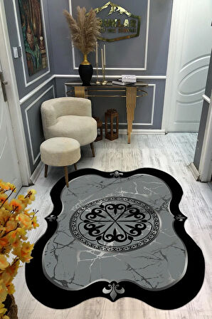 Kaymaz Taban Yıkanabilir Dijital Baskı Dekoratif Modern Desenli Elegance Serisi Lazer Kesim Dot Taban Halı ELG13