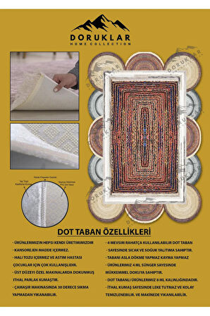 Kaymaz Taban Yıkanabilir Dijital Baskı Dekoratif Modern Desenli Elegance Serisi Lazer Kesim Dot Taban Halı ELG60