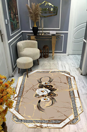 Kaymaz Taban Yıkanabilir Dijital Baskı Dekoratif Modern Desenli Elegance Serisi Lazer Kesim Dot Taban Halı ELG77