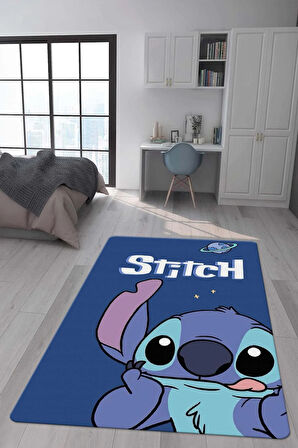 Kaymaz Taban Makinede Yıkanabilir Dijital Baskı Stitch Desenli Çocuk Odası Halısı Dot Taban Halı 0002