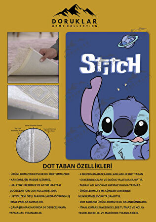 Kaymaz Taban Makinede Yıkanabilir Dijital Baskı Stitch Desenli Çocuk Odası Halısı Dot Taban Halı 0002