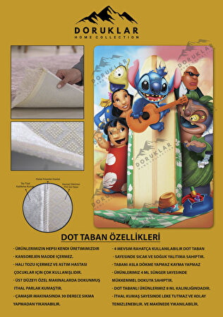 Kaymaz Taban Makinede Yıkanabilir Dijital Baskı Stitch Desenli Çocuk Odası Halısı Dot Taban Halı 0003