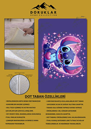 Kaymaz Taban Makinede Yıkanabilir Dijital Baskı Stitch Desenli Çocuk Odası Halısı Dot Taban Halı 0004