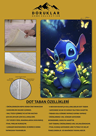 Kaymaz Taban Makinede Yıkanabilir Dijital Baskı Stitch Desenli Çocuk Odası Halısı Dot Taban Halı 0007
