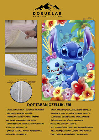 Kaymaz Taban Makinede Yıkanabilir Dijital Baskı Stitch Desenli Çocuk Odası Halısı Dot Taban Halı 0008
