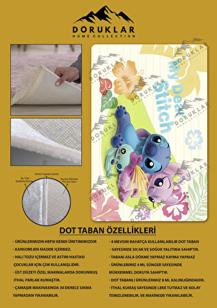 Kaymaz Taban Makinede Yıkanabilir Dijital Baskı Stitch Desenli Çocuk Odası Halısı Dot Taban Halı 0012