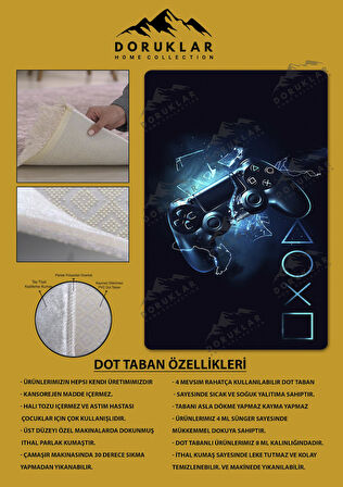 Kaymaz Taban Makinede Yıkanabilir Dijital Baskı Gamer Desenli Çocuk Odası Halısı Dot Taban Halı