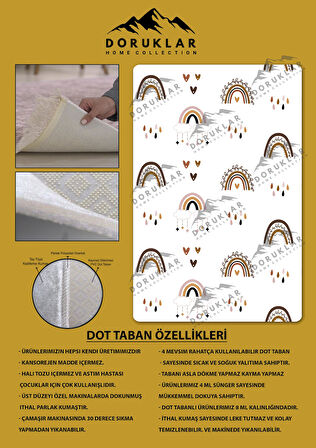 Kaymaz Taban Makinede Yıkanabilir Dijital Baskı Gökkuşağı Desenli Çocuk Odası Halısı Dot Taban Halı
