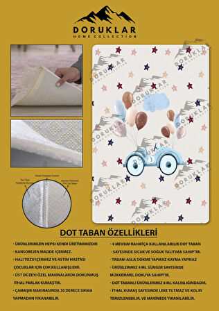 Kaymaz Taban Makinede Yıkanabilir Dijital Baskı Araba Desenli Çocuk Odası Halısı Dot Taban Halı