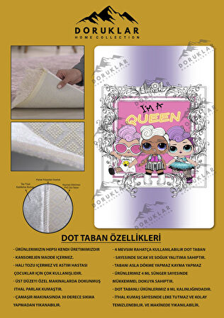 Kaymaz Taban Makinede Yıkanabilir Dijital Baskı Lol Bebekler Desenli Çocuk Odası Halısı Dot Taban Halı