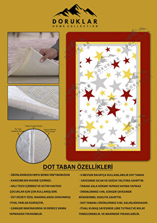 Kaymaz Taban Makinede Yıkanabilir Dijital Baskı Yıldız Desenli Çocuk Odası Halısı Dot Taban Halı 03