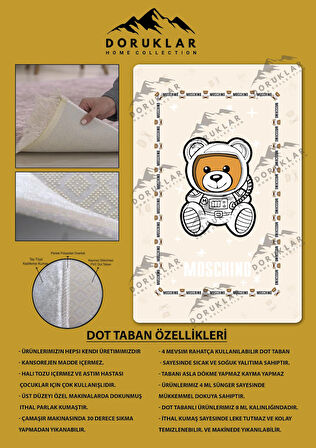Kaymaz Taban Makinede Yıkanabilir Dijital Baskı Ayıcık Desenli Çocuk Odası Halısı Dot Taban Halı 02