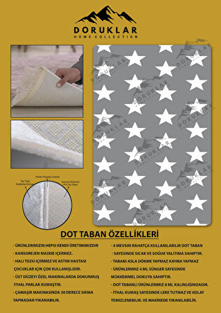 Kaymaz Taban Makinede Yıkanabilir Dijital Baskı Yıldızlar Desenli Çocuk Odası Halısı Dot Taban Halı 01