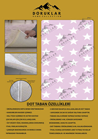 Kaymaz Taban Makinede Yıkanabilir Dijital Baskı Yıldızlar Desenli Çocuk Odası Halısı Dot Taban Halı 02