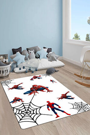 Kaymaz Taban Makinede Yıkanabilir Dijital Baskı Spiderman Desenli Çocuk Odası Halısı Dot Taban Halı