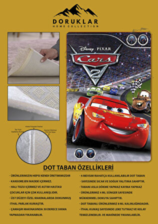 Kaymaz Taban Makinede Yıkanabilir Dijital Baskı Mcqueen Araba Desenli Çocuk Odası Halısı Dot Taban Halı