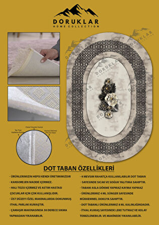 Kaymaz Taban Yıkanabilir Dijital Baskı Oval Kesim Dekoratif Modern Desenli Dot Taban Halı OVAL018