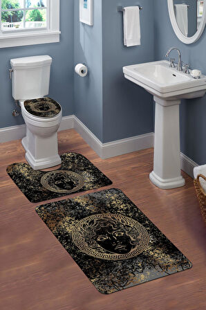 Yıkanabilir Kaymaz Tabanlı Modern Desenli 3'lü Klozet Takımı Banyo Paspas Seti APL01