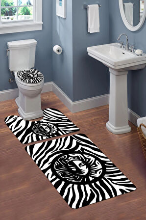 Yıkanabilir Kaymaz Tabanlı Modern Desenli 3'lü Klozet Takımı Banyo Paspas Seti APL05