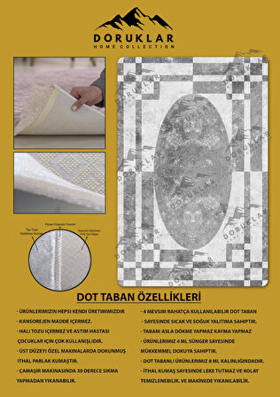Kaymaz Taban Yıkanabilir Dijital Baskı Dekoratif Modern Desenli Dot Taban Halı Nova Serisi NV90