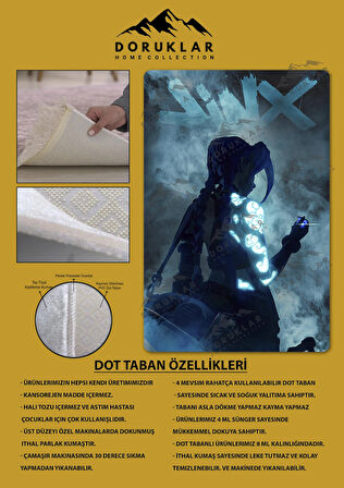 Kaymaz Taban Makinede Yıkanabilir Dijital Baskı Arcane Jinx Desenli Çocuk Odası Halısı Dot Taban Halı Arc01