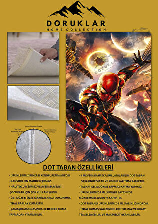 Kaymaz Taban Makinede Yıkanabilir Dijital Baskı Spiderman Desenli Genç Odası Halısı Dot Taban Halı Gnc04