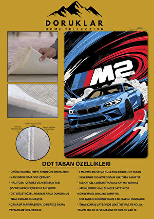Kaymaz Taban Makinede Yıkanabilir Dijital Baskı Araba Desenli Genç Odası Halısı Dot Taban Halı Gnc05