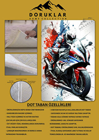 Kaymaz Taban Makinede Yıkanabilir Dijital Baskı Motor Desenli Genç Odası Halısı Dot Taban Halı Gnc06