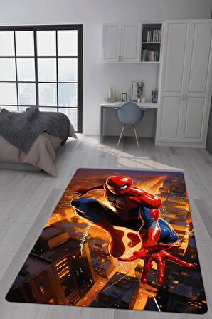 Kaymaz Taban Makinede Yıkanabilir Dijital Baskı Spiderman Desenli Genç Odası Halısı Dot Taban Halı Gnc09