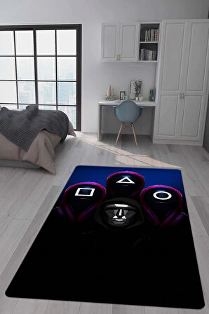 Kaymaz Taban Makinede Yıkanabilir Dijital Baskı Squid Game Desenli Genç Odası Halısı Dot Taban Halı Gnc14