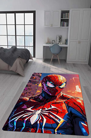 Kaymaz Taban Makinede Yıkanabilir Dijital Baskı Spiderman Desenli Genç Odası Halısı Dot Taban Halı Gnc19