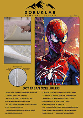 Kaymaz Taban Makinede Yıkanabilir Dijital Baskı Spiderman Desenli Genç Odası Halısı Dot Taban Halı Gnc19