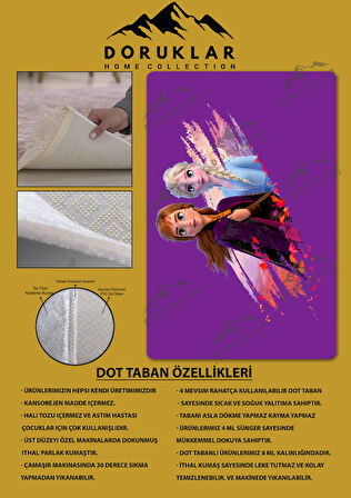 Kaymaz Taban Makinede Yıkanabilir Dijital Baskı Elsa Frozen Desenli Genç Odası Halısı Dot Taban Halı Gnc24