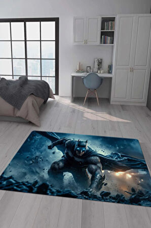 Kaymaz Taban Makinede Yıkanabilir Dijital Baskı Batman Desenli Genç Odası Halısı Dot Taban Halı Gnc32