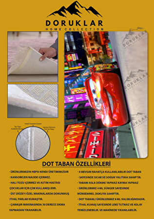 Kaymaz Taban Makinede Yıkanabilir Dijital Baskı Şimşek Mcqueen Desenli Genç Odası Halısı Dot Taban Halı Gnc33